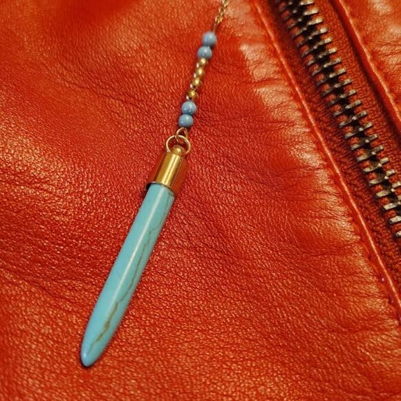 Fine gold drip chain necklace with turquois point - Picture 5 of 5